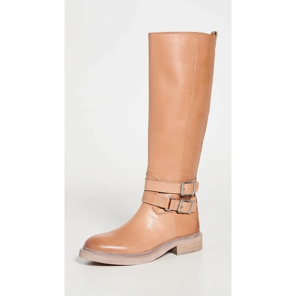 Sam Edelman Women's Freda Cashew Knee High Riding Leather Boots Zipper 8.5-9.0 M